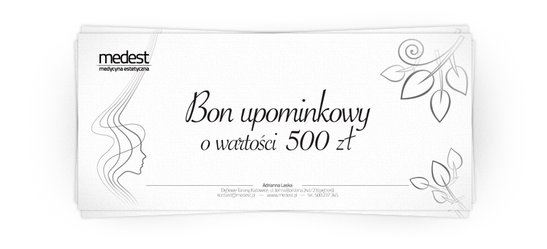W gabinecie Medest dostępne są bony upominkowe o wartości od 50 do 500 zł