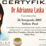 Fenice 2005 — Certyfikat potwierdzający wiedzę i umiejętności w zakresie stosowania peelingu: Alpha Beta Complex, Glycolic Acid Masque 25%, Yellow Peel